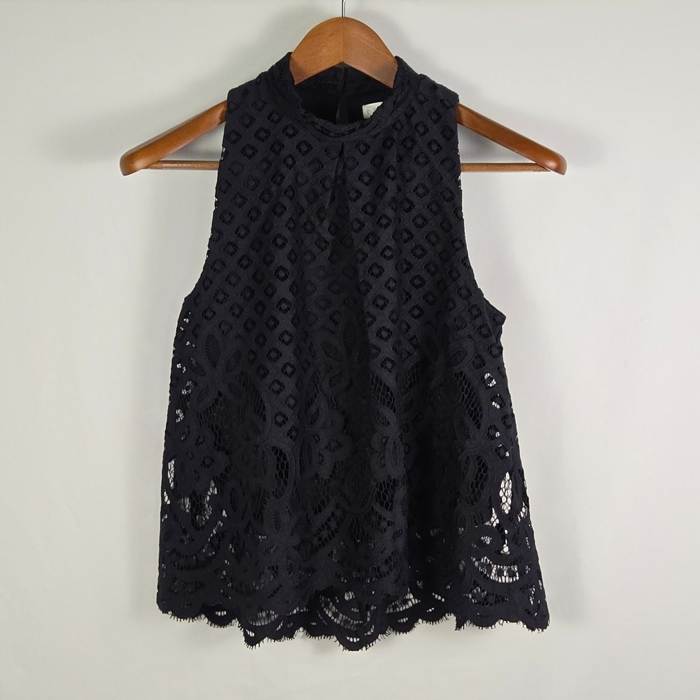 Love Fire Black Lace Top M Mock Neck Sleeveless‎ Scalloped Coquette Goth Boho